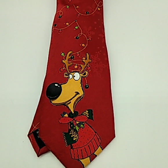 American Greetings mens tie Reindeer Lights NEW - Picture 2 of 4